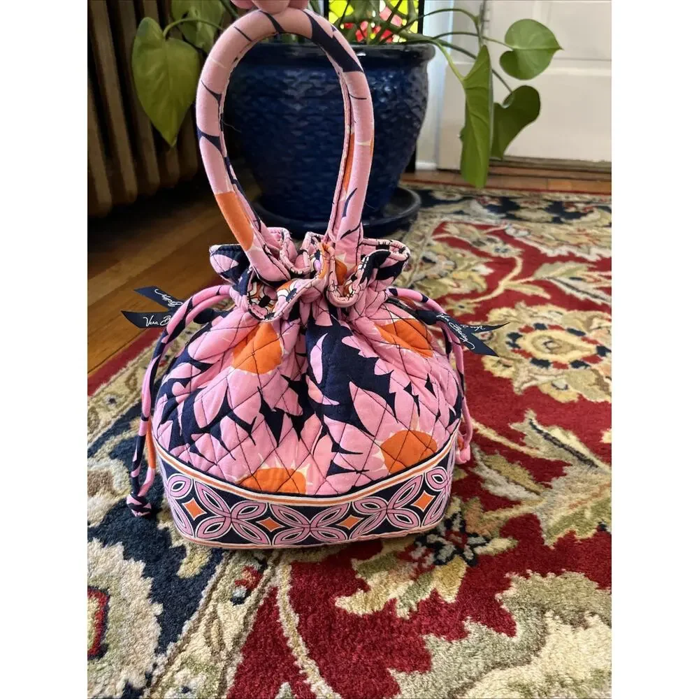 Vera Bradley Quilted Pink Floral Cinch Drawstring Handbag Bucket Bag Shoulder